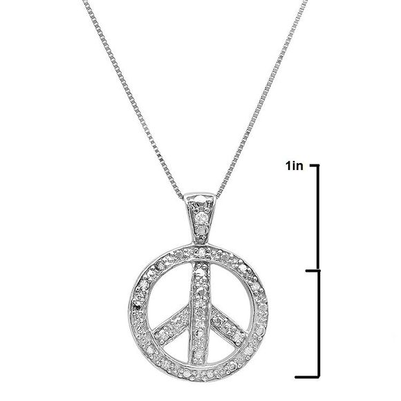 Diamond Peace Sign Pendant in Sterling Silver - Picture 4 of 5